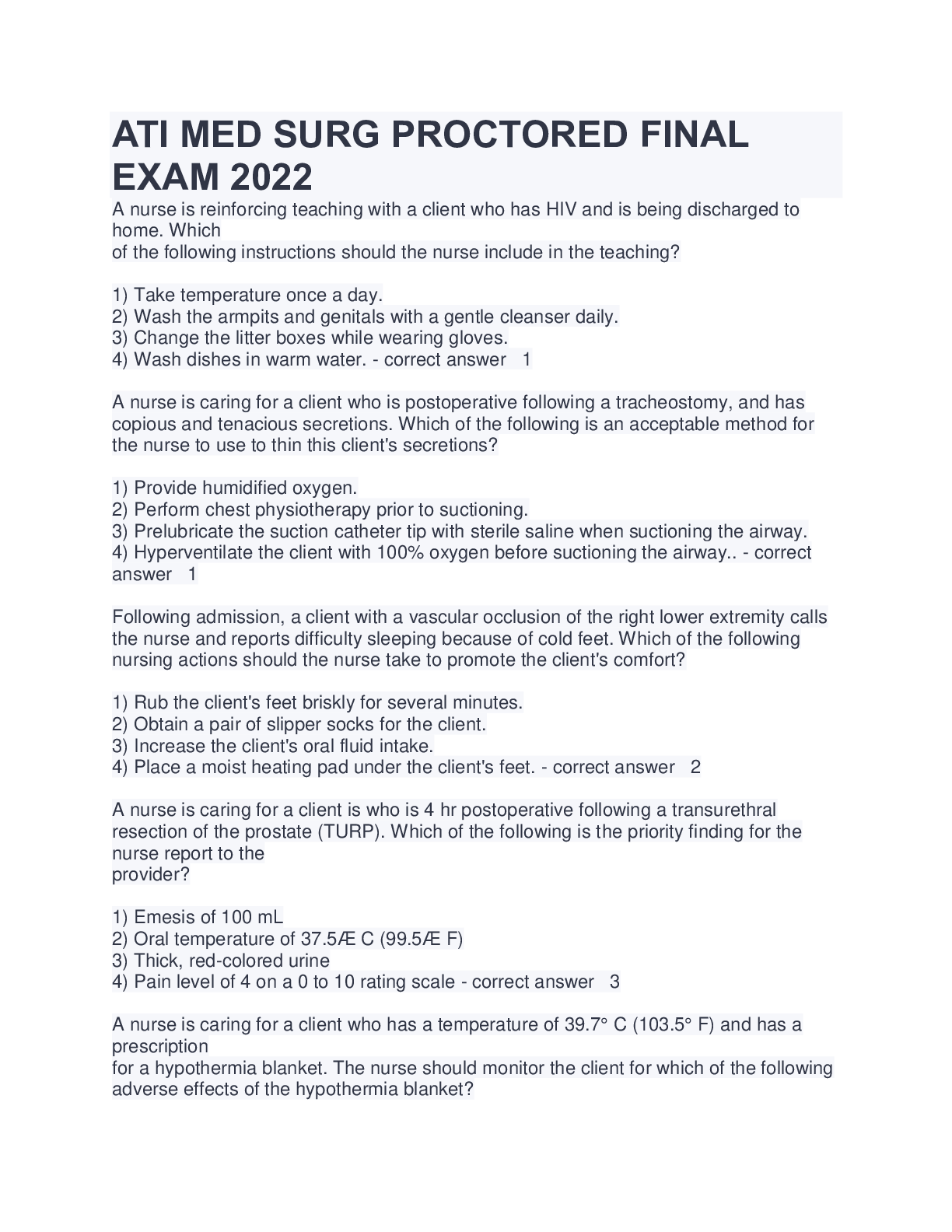 Preview image for ATI MED SURG PROCTORED FINAL EXAM 2022